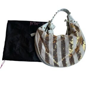 Betsey Johnson Striped Gold and Silver Sequin Hobo Bag
